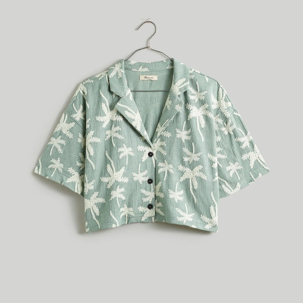 Madewell Jacquard Button-Front Crop Resort Tee